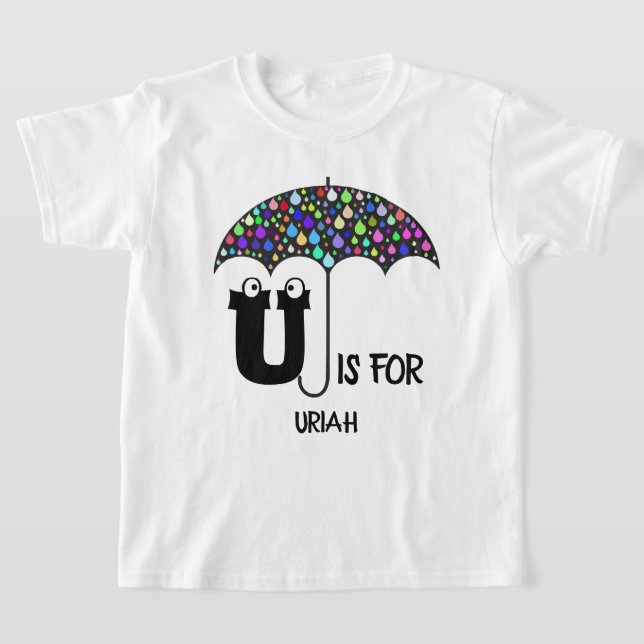 Anpassningsbar monogram U för Parbrella Söta namn T Shirt (Laydown)