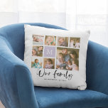 Anpassningsbar Monogram vår familjs fotosamling Kudde<br><div class="desc">Monogramkudde med ord "Vår familj" i ett skript för snyggt med 8 fyrkantiga bilder som arrangeras i en rutnätslayout på fram- och baksidan skapar det totalt 16 bilder som du kan ersätta med egna foton mot en vit bakgrund. Du kan också lägga till din familjeferminal för monogrammet och ändra bakgrunden...</div>