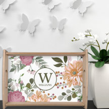 Anpassningsbar Monogram vattenfärgsblommor