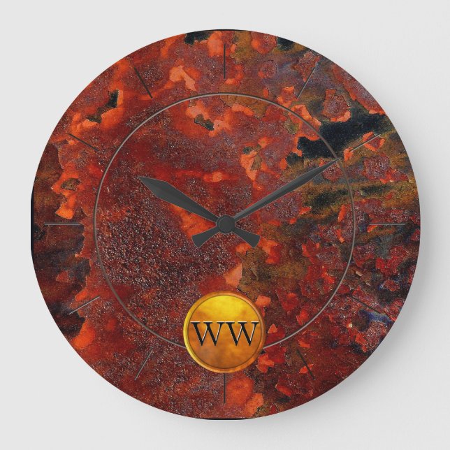 Anpassningsbar Monogram Vintage Rust och Guld Stea Stor Klocka (Framsida)