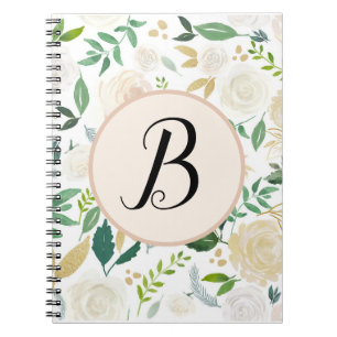 Anpassningsbar Monogram Watercolor Grönt Ivy Blomm Anteckningsbok