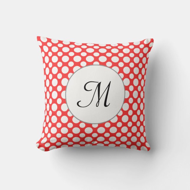 Anpassningsbar Monogram White Polka dots på Red Pi Kudde (Framsida)