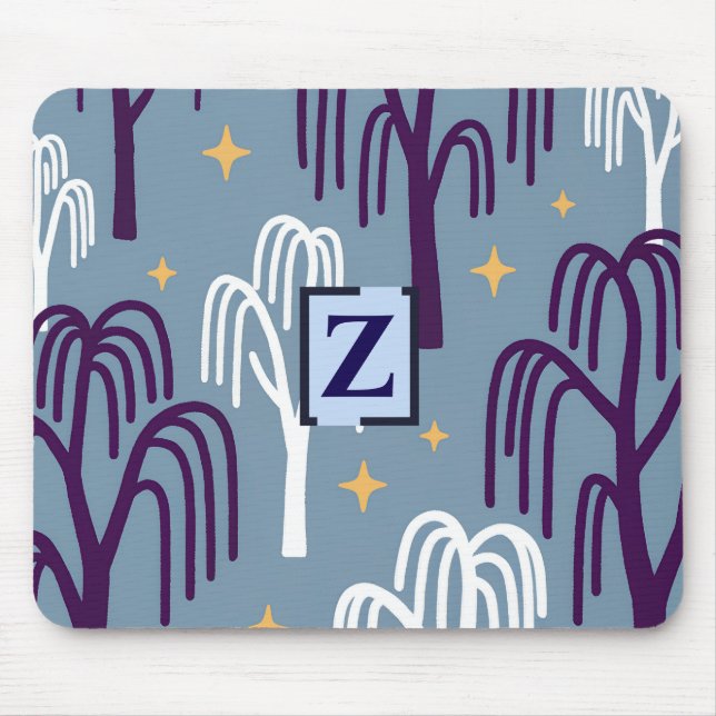 Anpassningsbar Monogram Willow Träd Blue Mouse Pad Musmatta (Framsidan)