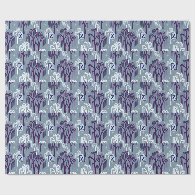 Anpassningsbar Monogram Willow Träd Blue Wrapping  Presentpapper (Platt)