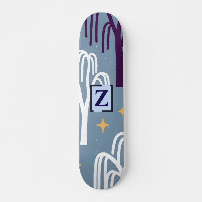 Anpassningsbar Monogram Willow Träd Mönster Blue Mini Skateboard Bräda 18,5 Cm (Framsida)