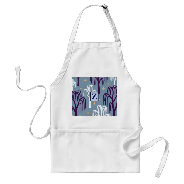 Anpassningsbar Monogram Willow Träd Mönster Blue V Förkläde (Framsidan)