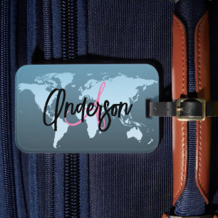 Anpassningsbar Monogram World Traveler Rosa Karta Bagagebricka