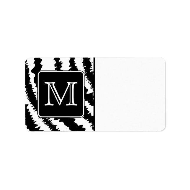 Anpassningsbar Monogram, Zebra mönstrad djurutskri Adressetikett (Framsidan)