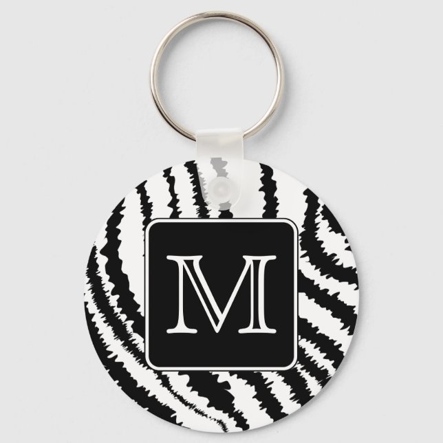 Anpassningsbar Monogram, Zebra mönstrad djurutskri Nyckelring (Framsida)