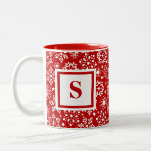 Anpassningsbar Monogrammad Red Snöflingor jul Två-Tonad Mugg