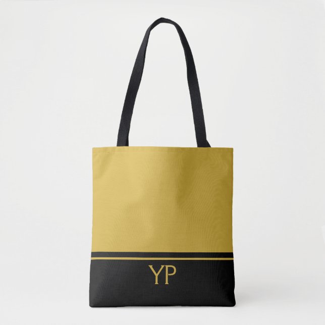 Anpassningsbar Monogrammed Black och Guld Tygkasse (Framsida)