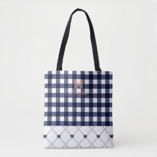Anpassningsbar Monogrammed Blue Checkered Tote Tygkasse