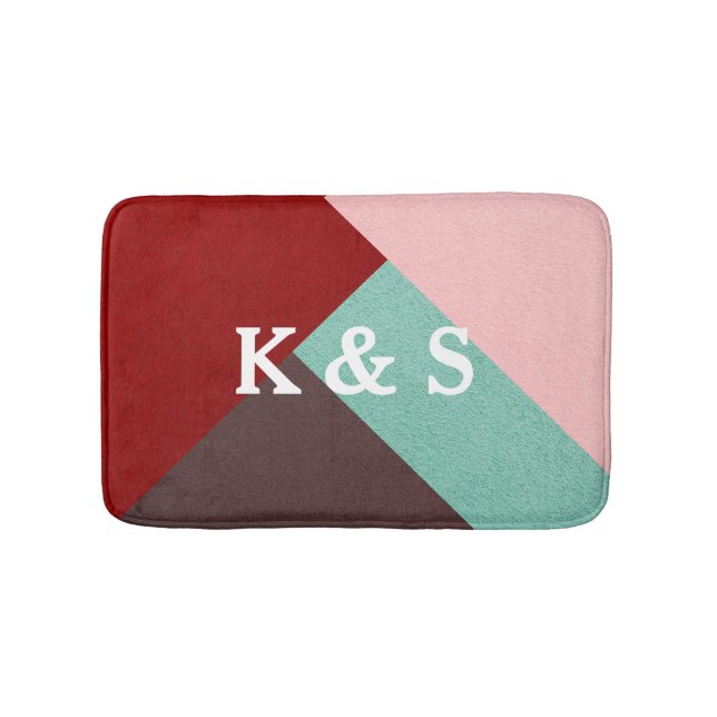 Anpassningsbar Monogrammed Brown Rosa Red & Grönt  Badrumsmatta (Framsidan)