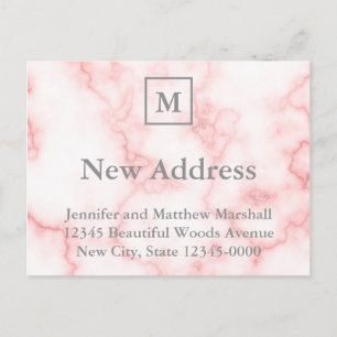 Anpassningsbar Monogrammed Faux Rosa Marble Ny adr Vykort