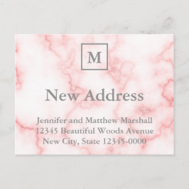 Anpassningsbar Monogrammed Faux Rosa Marble Ny adr Vykort