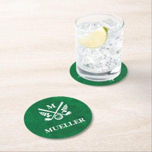 Anpassningsbar Monogrammed Golf Underlägg Papper Rund