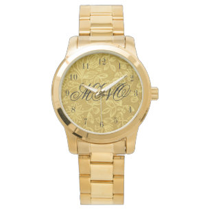 Anpassningsbar Monogrammed Guld Blommigt Armbandsur