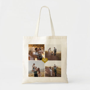 Anpassningsbar Monogrammed Guld Heart 4 Fotokollap Tygkasse