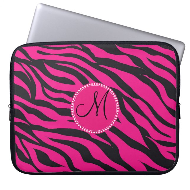 Anpassningsbar Monogrammed Initial Shock rosa Blac Laptop Fodral (Framsidan)