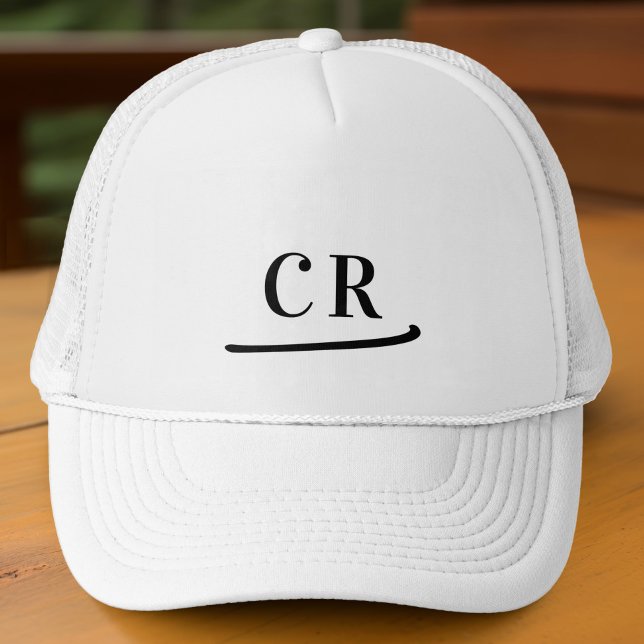 Anpassningsbar Monogrammed Initialer Namn, minimal Keps (Custom Monogrammed Initials Name Minimalist Black Trucker Hat)