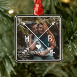 Anpassningsbar Monogrammed Kärlek Heart Arrows 202 Julgransprydnad Metall