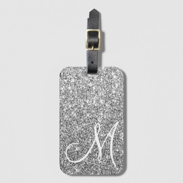 Anpassningsbar Monogrammed Luxe Silver Glitter Lug Bagagebricka (Framsida vertikal)