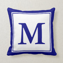 Anpassningsbar Monogrammed marin blå och vit Kudde