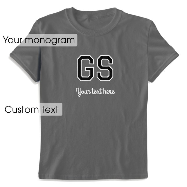 Anpassningsbar Monogrammed Namn Text Black Grått G T Shirt (Skapare uppladdad)