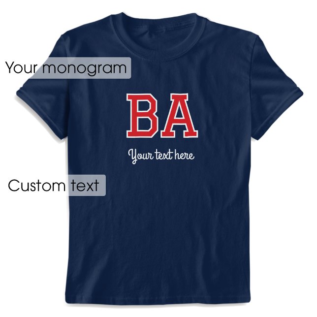 Anpassningsbar Monogrammed Namn Text Red Navy Grap T Shirt (Skapare uppladdad)