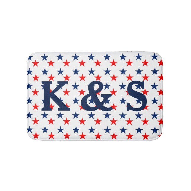 Anpassningsbar Monogrammed Patriotic Red and Blue  Badrumsmatta (Framsidan)
