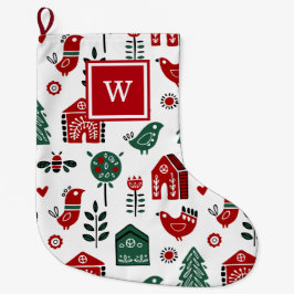 Anpassningsbar Monogrammed Red and Grönt Scandinav Stor Julstrumpa