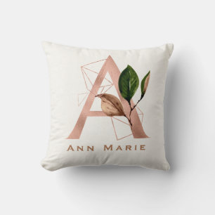Anpassningsbar Monogrammed Ro Guld Blommigt Initia Kudde