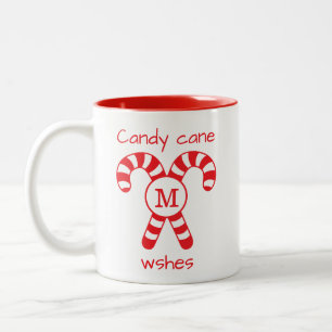 Anpassningsbar Monogrammed röd och vit Candy cane Två-Tonad Mugg