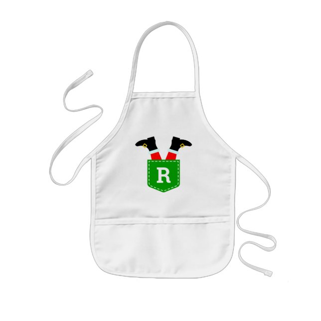 Anpassningsbar Monogrammed Santa i Pocket-julpron Barnförkläde (Framsidan)