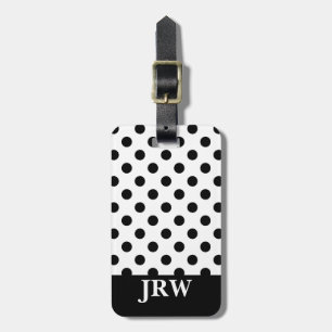 Anpassningsbar Monogrammed svart och vit polka pun Bagagebricka