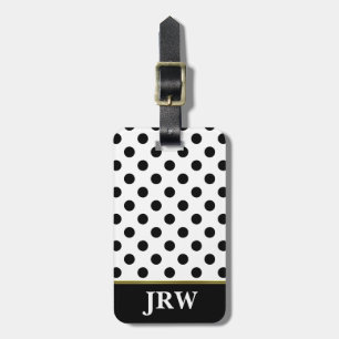 Anpassningsbar Monogrammed svart och vit polka pun Bagagebricka