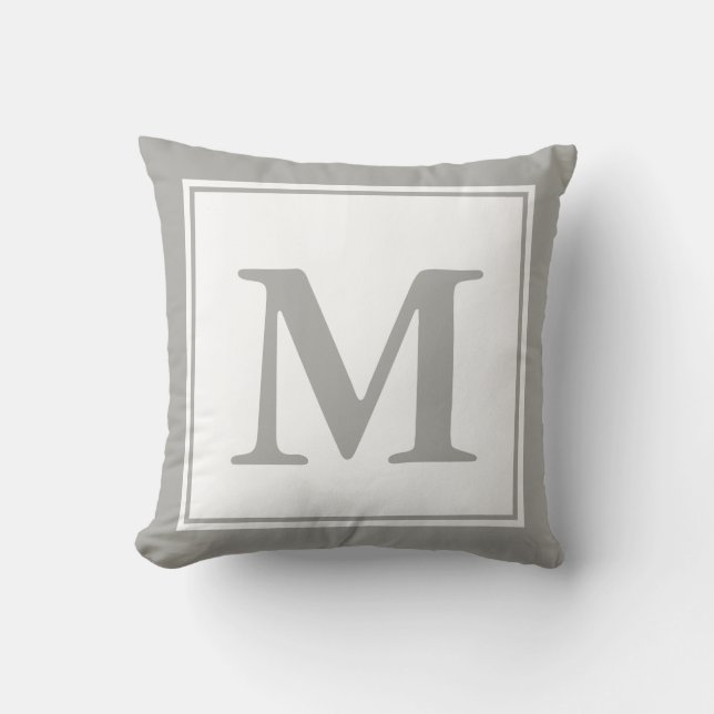 Anpassningsbar Monogrammed vit och Grått Kudde (Framsida)