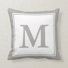 Anpassningsbar Monogrammed vit och Grått Kudde