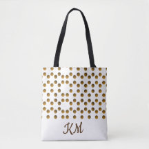 Anpassningsbar Monogrammed White Golden Dots Tote 