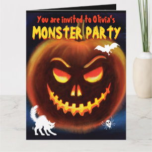 Anpassningsbar Monster Halloween fest inbjudan - P