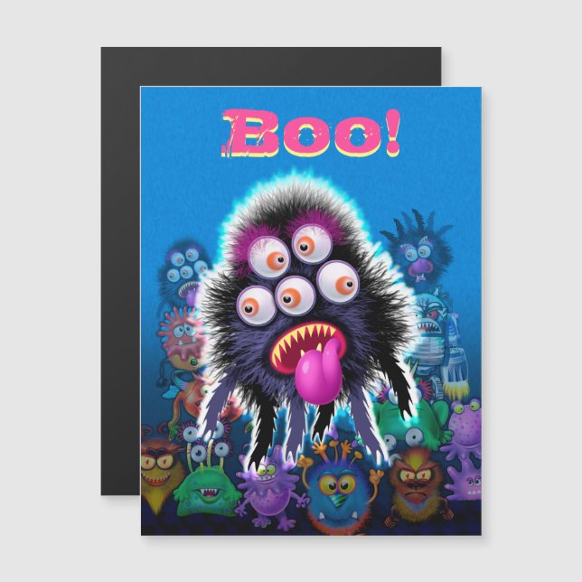 Anpassningsbar Monster Halloween Magnetic Postcard Magnetisk Inbjudningskort (Fram/baksida)