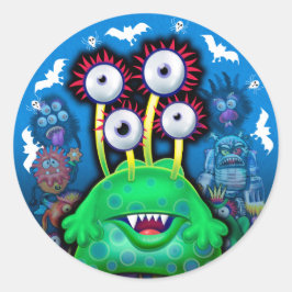 Anpassningsbar Monster Halloween Sticker. Runt Klistermärke