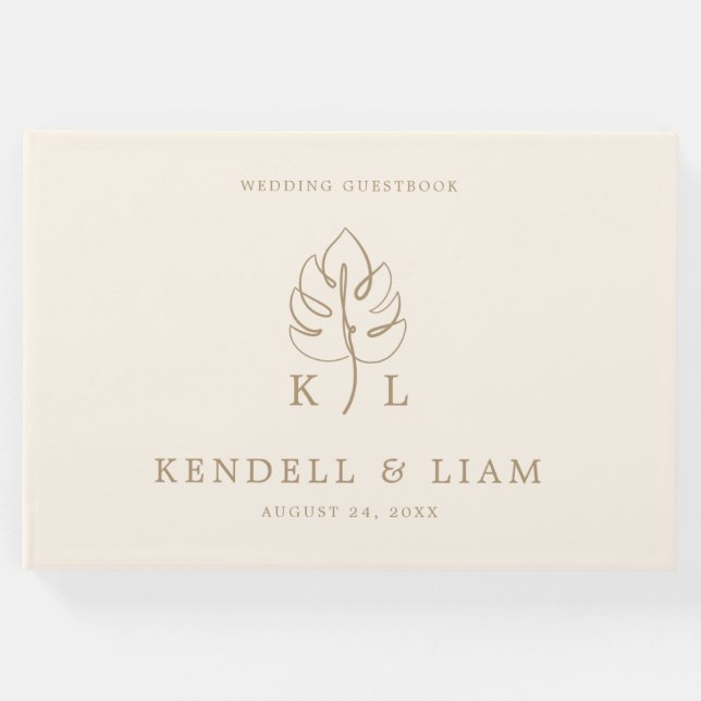 Anpassningsbar Monstera Monogram Bröllop Logotyp Gästböcker (Framsida)