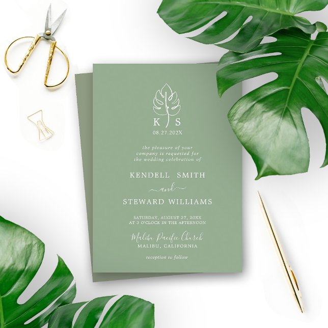 Anpassningsbar Monstera Monogram Bröllop Logotyp Inbjudningar (Skapare uppladdad)