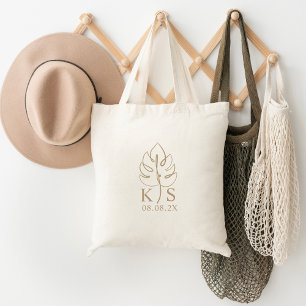 Anpassningsbar Monstera Monogram Bröllop Logotyp Tygkasse
