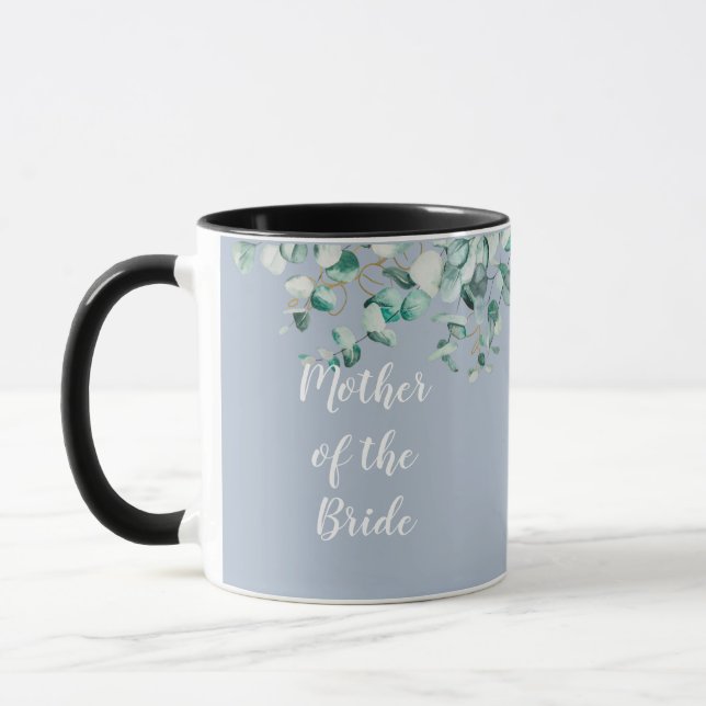 Anpassningsbar Mor av Bride Groom Dusty Blue Eucal Mugg (Vänster)
