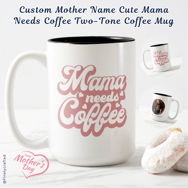 Anpassningsbar Mor Namn Cute Mamma behöver kaffe Två-Tonad Mugg (Skapare uppladdad)
