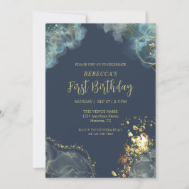 Anpassningsbar Mörk Blått Guld Premium Monogram Inbjudningar