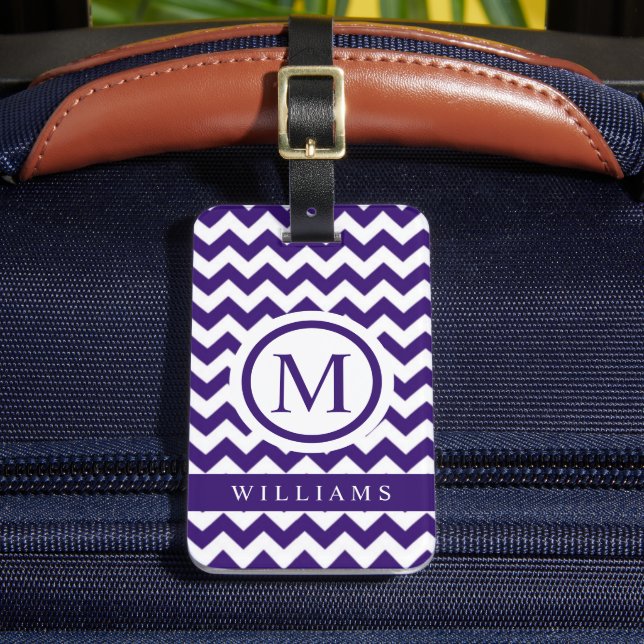 Anpassningsbar Mörk blått Violet Lila Chevron Möns Bagagebricka (Framsida Insitu 2)