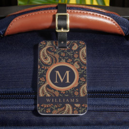 Anpassningsbar Mörk Blue Beige Tan Paisley Mönster Bagagebricka
